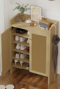 Nouvel arrivage 2026 – Meuble de rangement 2 portes en rotin naturel tressé style bohème, armoire à chaussures d'entrée en bois clair OEM, décoration intérieure – Vente en gros - Product Image 2