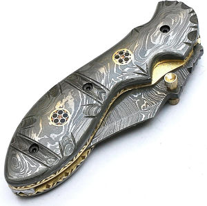 Couteau pliant en acier Damas personnalisable avec manche décoratif, couteau à double lame fait main pour le camping en plein air - Product Image 5
