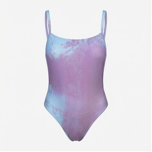Women's One-Piece Tie Dye Swimsuit <b>Square</b> <b>Neck</b> Spandex Polyester Stretch <b>Bodysuit</b> Gradient Color Knitted Beachwear - Product Image 1