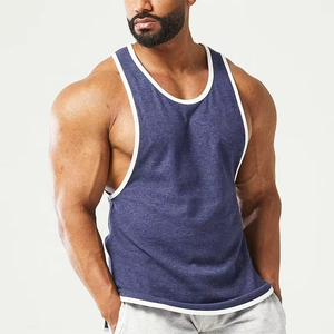 Men Solid Color Cotton Knitted O-Neck Sleeveless Tank Top Casual Wear Breathable Customized Logo Fitness Wear <b>Running</b> <b>Singlet</b> - Product Image 1