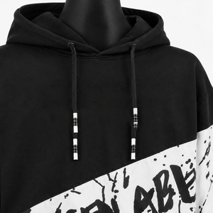 Custom <b>Men</b>’s Oversized Hoodie Graffiti Print <b>Black</b> White Pullover <b>Sweatshirt</b> Streetwear Clothing Wholesale - Product Image 6