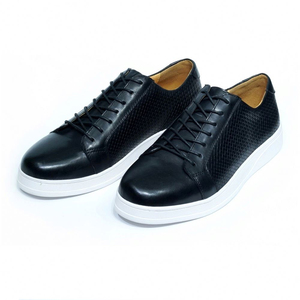 Chaussures habillées en cuir véritable noir à lacets, bout rond, respirantes, pour hommes, couleur unie, toutes saisons, semelle intermédiaire en EVA - Product Image 1