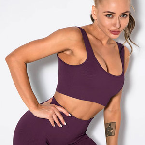 Navy Blue 3-Piece Yoga Set Racerback Square Neck Crop <b>Top</b> High Waist Full-Length Leggings Seamless Spandex/Nylon Breathable - Product Image 3