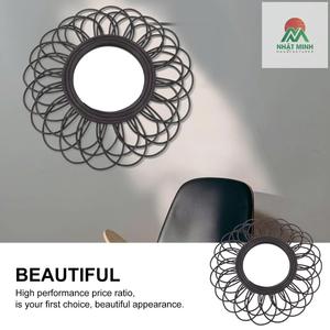 Vintage Rattan Wall <b>Mirror</b> for Decor Black Composite Material <b>Compact</b> Size 1pc - Product Image 6