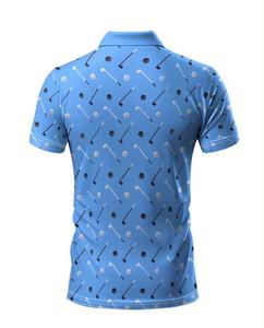 Camiseta de Golf de Manga Corta Azul para Hombre, con Estampado de Club de Golf, Absorbente de Humedad, con Diseño de Puntos, Transpirable, de Algodón Tejido, Corte Regular - Product Image 4