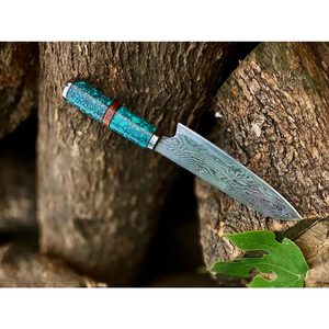 Cuchillo de Chef Personalizado Hecho a Mano Burraq con Hoja de Acero de Damasco de 8 Pulgadas, Mango de Madera y Funda de Cuero - Regalo para Chef - Product Image 3