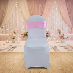 MKS INDIA Housse de chaise élégante en satin rose avec couvre-chaise en spandex blanc, amovible et durable pour la décoration de banquets de mariage - Product Image 1