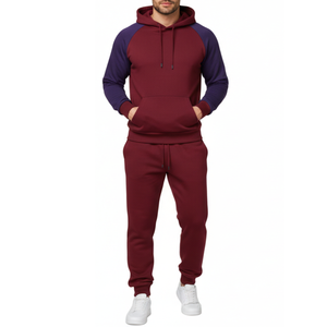 Premium Maroon and <b>Purple</b> <b>Mens</b> Tracksuit | Raglan Sleeve Hoodie Set | Custom two Piece Joggers <b>suit</b> - Product Image 1