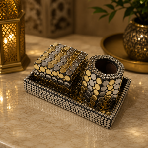 Artistic Wood Brass Studded Bakhoor Burner Set with Tray & Storage <b>Box</b> Arabic Mabkhara Wholesale <b>Gift</b> For Ramadan <b>Eid</b> Home Decor - Product Image 2