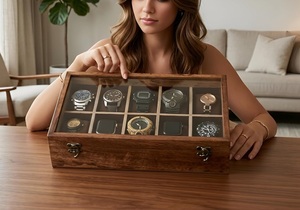 AHTE MANUEXPO UR-065 Handmade Vintage Wooden Watch <b>Box</b> for Men 10-Slot Watch Display Case & Jewelry <b>Storage</b> Organizer - Product Image 3