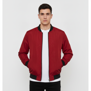 Chaqueta Bomber Roja para Hombre con Bordado AD, Cierre de Cremallera, Cuello Camisero, Ropa Casual de Otoño - Product Image 3
