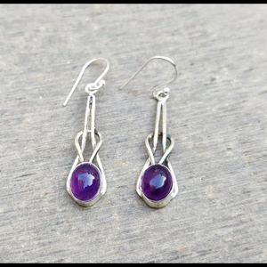 Dainty Oval Amethyst <b>Earrings</b> 925 Sterling Silver <b>Hook</b> <b>Earrings</b> Minimalist Gemstone Jewelry Gift - Product Image 1