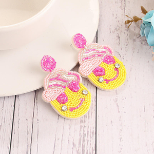 Boucles d'oreilles personnalisées faites à la main, légères, en perles de riz colorées avec visage souriant, style loisirs transfrontalier, MULTI CRAFT - Product Image 2