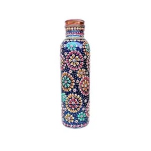 Botella de Agua Modernista de Cobre con Diseño de Mármol Turquesa, Doble Pared, para Viaje, con Tapa - Product Image 2