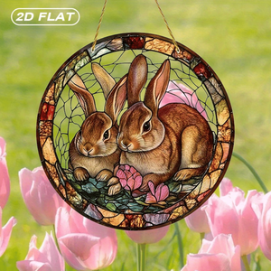 CIFbuy Moderno Ornamento Floreale a Forma di Coniglio da Appendere alla Finestra, Decorazione Colorata in Acrilico per Giardino Esterno e Portico, per Anniversario, Servizio di Ritiro - Product Image 6