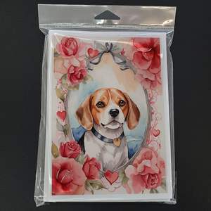 Whimsical Beagle y Valentine Roses A7 Tamaño 5x7 Tarjetas de notas en blanco Paquete de 8 con sobres para saludos - Product Image 3
