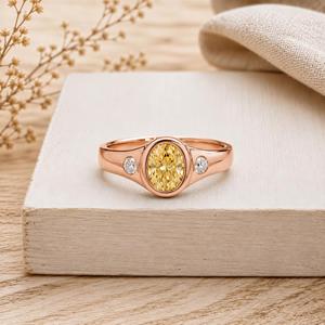 Anillo de Compromiso de Platino con Corte Ovalado Amarillo, Cultivado en Laboratorio, Anillo de Boda de Oro de 18K con Engaste de Bisel, Anillo Solitario, Joyería Fina - Product Image 5