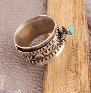 Bague de fête de mariage vintage en argent sterling 925 avec pierre précieuse turquoise de la belle au bois dormant avec taille personnalisable - Product Image 4