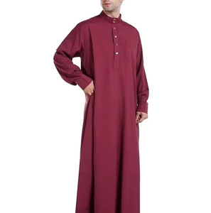 Última Novedad en Thobes para Hombre, Color Granate Sólido, Cuello Alto, Manga Larga, Largo hasta el Suelo, Thobes Tradicionales Musulmanes Islámicos para Hombre - Product Image 5