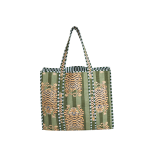 Handmade Durable Lightweight Quilted Cotton Tote <b>Bag</b> Tiger Print Orange Striped Reversible Open Shoulder Autumn Washable Beach - Product Image 5