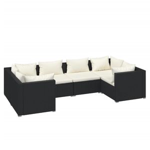 Ensemble de salon de jardin en rotin PE crème 6 pièces, suite de salon modulaire noire - Product Image 2
