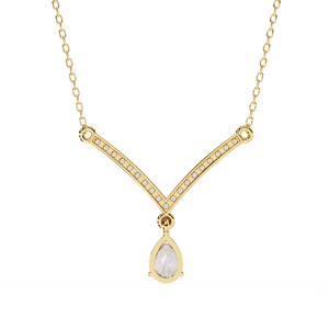10K 14K 18K Yellow Gold Chevron <b>Necklace</b> Featuring Delicate V Shape Bar Set Lab Grown Diamonds Pear Teardrop Diamond <b>Necklace</b> - Product Image 2