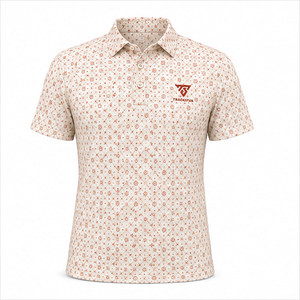 Polo de Manga Corta para Hombre Trackstar, Color Crema Coral, Estampado Geométrico, Cuello con Botones, Camisa Casual de Golf, Logotipo Personalizado - Product Image 1