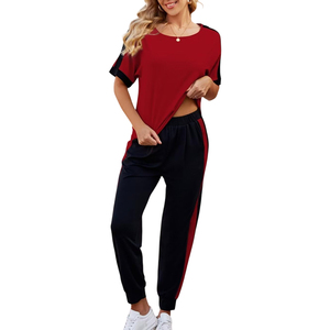 Conjuntos deportivos de verano al por mayor para mujer, conjuntos de dos piezas con franja lateral, top corto informal y pantalones largos, conjuntos deportivos para dama - Product Image 6