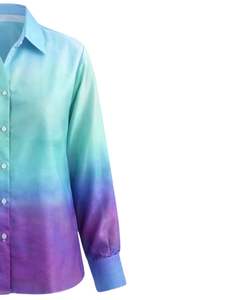 เสื้อเชิ้ตผู้หญิงแขนยาวสีฟ้าไล่เฉดสีม่วงแบบสั่งทำพิเศษ เสื้อเชิ้ตทำงานลำลอง ผู้ผลิตเสื้อผ้า OEM แบบกำหนดเอง - Product Image 4