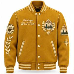 <b>Men</b> Wool Varsity Bomber <b>Jacket</b> Custom Patch Embroidery OEM ODM Wholesale Factory Supplier Private Label Outerwear Varsity <b>Jacket</b> - Product Image 3