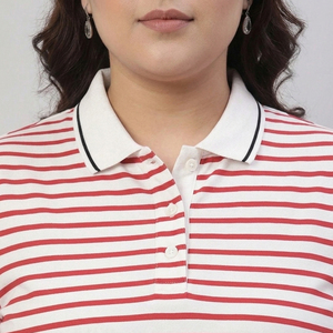 Chemises polo rayées pour femmes, col rabattu, boutonnées, t-shirts polo pour femmes, 100% coton polyester - Product Image 3