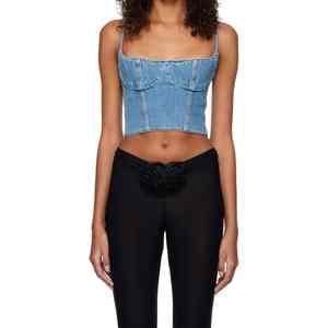 Top Corto de Mezclilla Azul Ecológico para Mujer, sin Mangas, con Cuello Cuadrado, Tirantes en los Hombros, Dobladillo Recortado, Transpirable y de Secado Rápido - Product Image 6