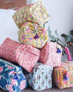 Cotton Quilted Toiletry Bag Block Printed Bohemian Style Zipper Eco-Friendly Gift Handmade for Bag Cosmetic Bag Travel Accessory - Product Image 3