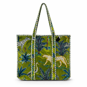 Sac à bandoulière réversible en velours personnalisé Le Souvenirs Lady, fermeture éclair, style bohème vintage, imprimé animal vert sur toile - Product Image 1