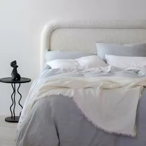 Parure de lit en lin lavé rose et vert uni avec taies d'oreiller, 3 pièces, pour un intérieur simple - Product Image 3
