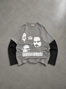 Camiseta Gráfica Personalizada para Hombre, Talla Grande, Tejido Grueso, Camuflaje, Doble Manga, Estilo Urbano, Algodón, Hombros Caídos, Manga Larga - Product Image 2