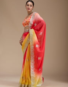 Sari de crepé Gotapatti multicolor KV con blusa sin coser - Product Image 3