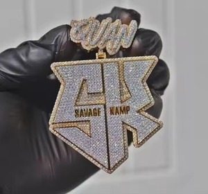 Colgante de Diamante Moissanite Totalmente Cubierto de Circonitas, Plata 925, Colgante con Nombre en Letras Estilo Hip Hop, Colgante Brillante, Joyería Personalizada para Él - Product Image 6