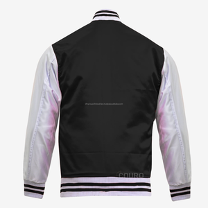 Chaqueta de satén 100% de alta calidad con logotipo personalizado al por mayor, chaqueta universitaria de satén negra impermeable - Product Image 2