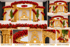 Mandap Triveni tallado en oro de gran tamaño para bodas hindúes. Compre un mandap exclusivo de estilo gujarati para grandes eventos. El último mandap para bodas. - Product Image 6