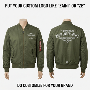 Chaqueta Bomber Premium de Nylon Twill Verde Oliva de 300 GSM con Paneles de Punto Acanalado, Bordado de Logotipo Personalizado, Calidad OEM ODM - Product Image 1
