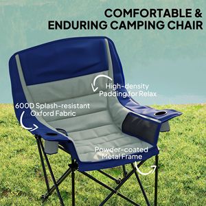 Light Gray <b>Padded</b> Portable Folding Camping <b>Chair</b> for Adults with Side Pockets Cup Holders Carry Bag OEM Logo Iron Metal - Product Image 4