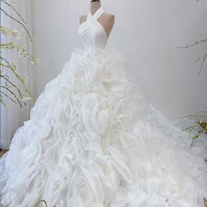 Fabrication sur mesure OEM, robe de mariée avec voile, fleurs 3D, dentelle florale, vintage, été, mariages, soirées - Product Image 2