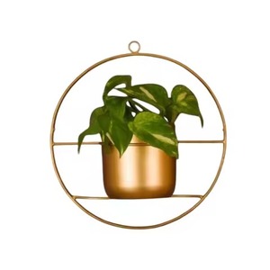 Hanging Metal Flower <b>Pot</b> With Hammered Finish For Indoor Outdoor Use Modern Minimalist Plant Planter Gold Color Circular Design - Product Image 6