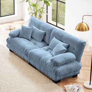 Divano Cloud a 2 Posti in Ciniglia Blu per Soggiorno con 2 Cuscini Lombari e 2 Cuscini Decorativi - Product Image 1