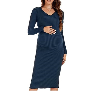 Vestido de Maternidad Ajustado de Manga Larga con Canalé para Mujer, Personalizable, de Alta Demanda, Precio al por Mayor, MOQ Bajo - Product Image 5