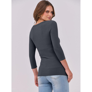 Haut sans bretelles côtelé à manches longues pour femme, coupe ajustée, couleur unie, décontracté, printemps, extensible, mélange de spandex, vintage, respirant - Product Image 3