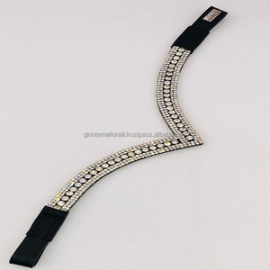 Conception personnalisée en forme de V profond 3 rangées cristaux clairs strass bling noir en cuir anglais bandeau de sourcil de cheval en cob complet - Product Image 2