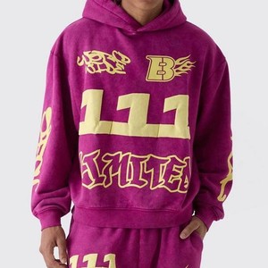 Ensemble de survêtement à capuche streetwear, sweat-shirt et pantalon unisexe, coupe ample, en coton, pour l'automne, survêtement homme avec impression en relief - Product Image 2
