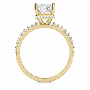 Bague de fiançailles solitaire en diamant de laboratoire taille radiant avec pierres latérales pavées, classique, de luxe, pour mariée, bijoux personnalisés OEM ODM, or 14 carats - Product Image 2